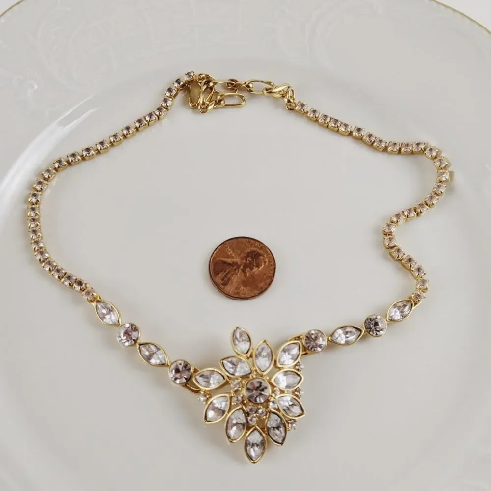Vintage Monet Crystal Gold Tone Statement Necklace